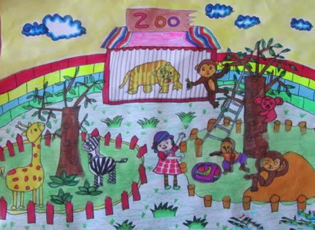 快乐的动物园儿童画范画