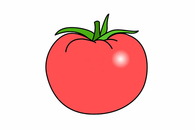 第四步:涂上颜色,西红柿简笔画就画好了.