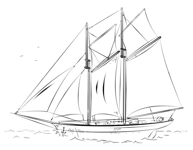 帆船海面上的帆船简笔画