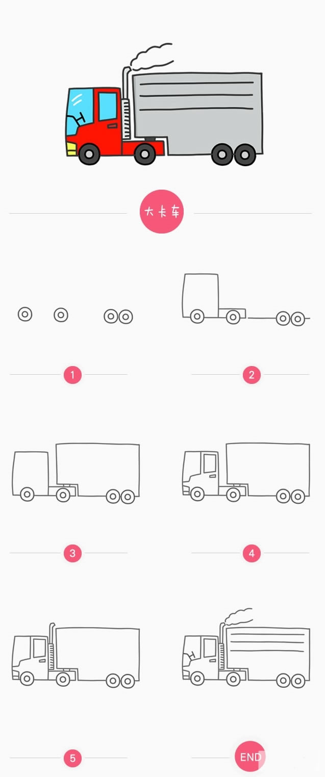 儿童学画大卡车教程 大卡车的简单简笔画