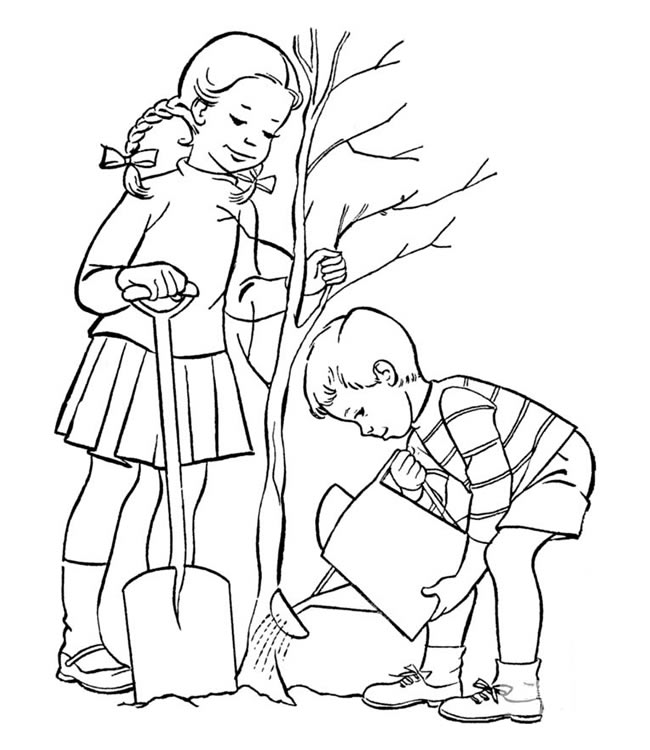 植树节人物素材在植树的男孩和女孩简笔画怎么画步骤教程