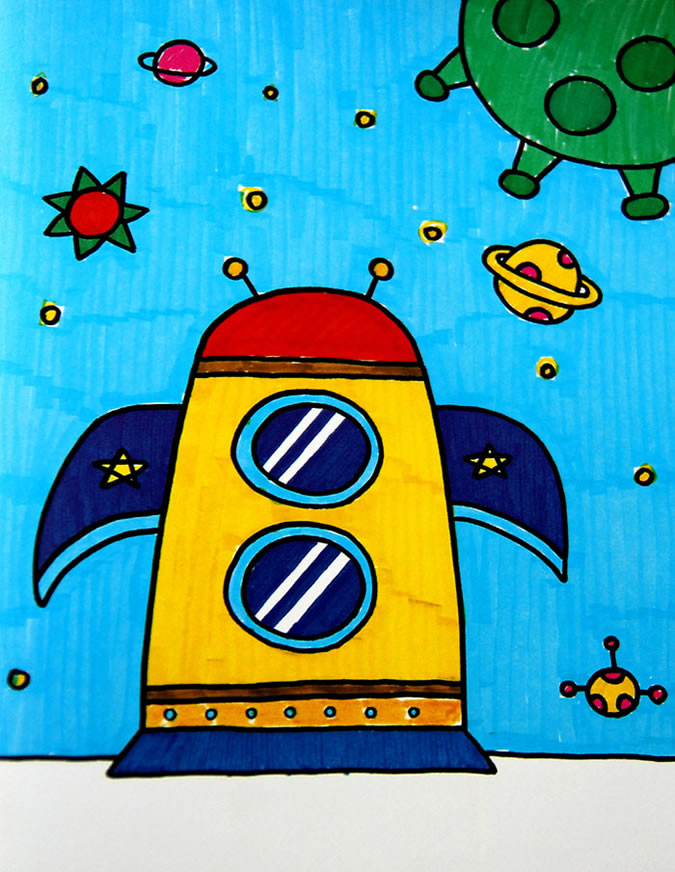 火箭飞船太空儿童画作品