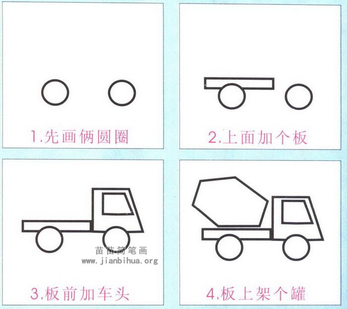 搅拌车水泥搅拌车图解简笔画