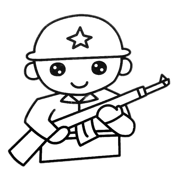 解放军的拿枪的士兵解放军彩色简笔画怎么画步骤教程