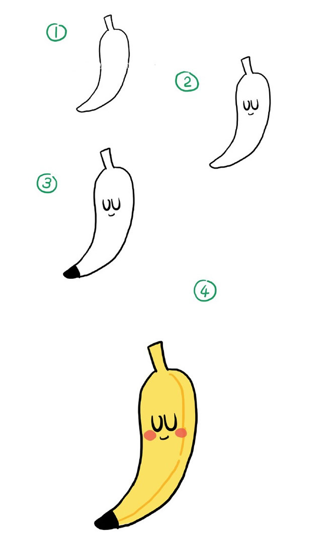 儿童学画卡通香蕉图解卡通香蕉简笔画