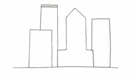 步骤一:先画出一幢高楼的外形.高楼简笔画的画法步骤教程