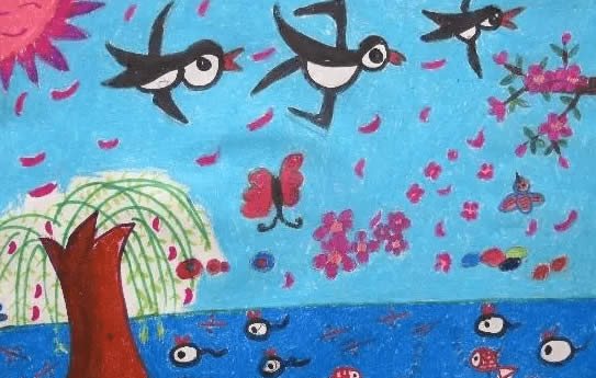 春天的燕子创意儿童画