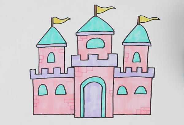 彩色城堡简单漂亮简笔画