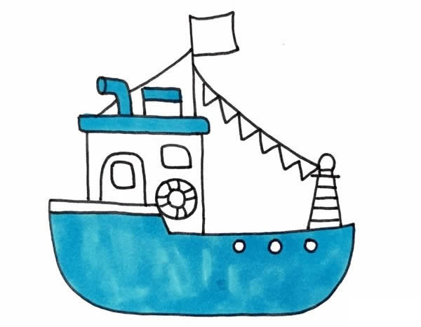 渔船现代化渔船简单彩色简笔画
