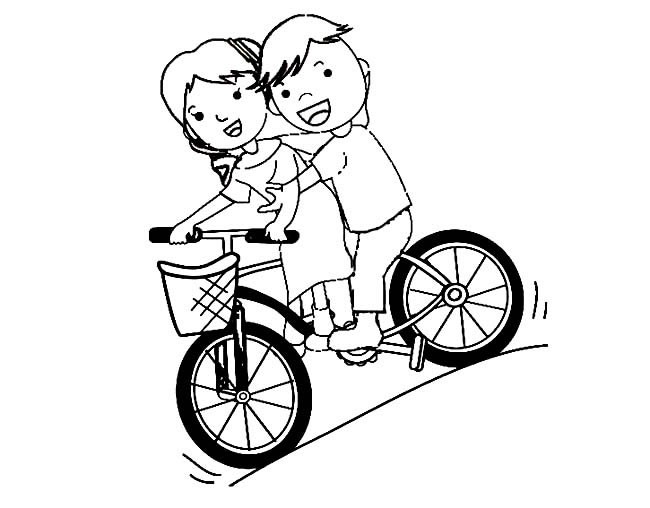 自行车 两小朋友骑自行车简笔画