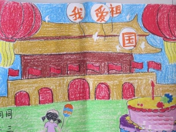 儿童蜡笔画国庆节图片