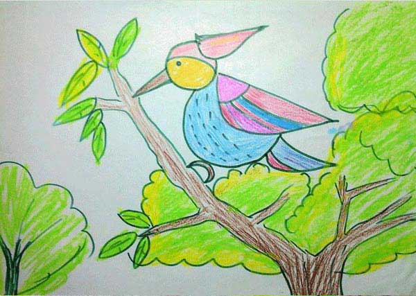 儿童画油画棒啄木鸟医生治病_简单的啄木鸟怎么画森林医生啄木鸟