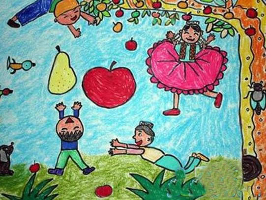秋天果园的儿童画