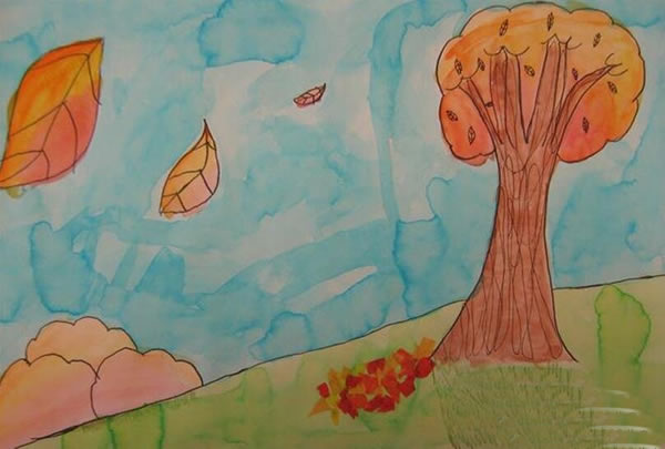 画一幅秋天落叶的画图片