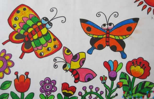蝴蝶采蜜图片儿童画图片