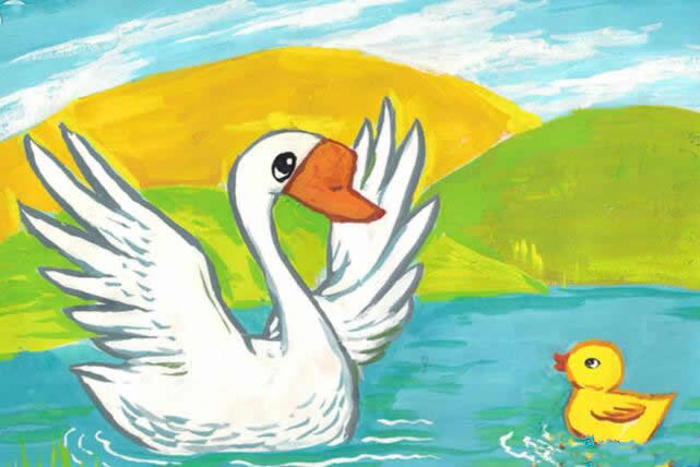 丑小鸭和白天鹅儿童画