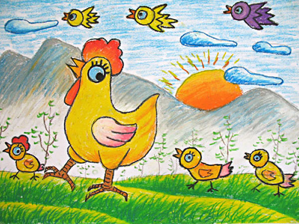 小鸡找妈妈快乐涂鸦图片