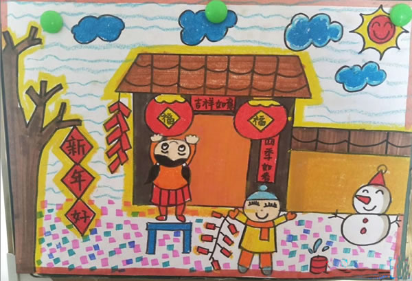 春节绘画儿童画二年级图片