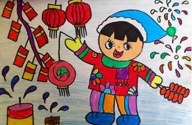 贺新年幼儿园绘画作品图片