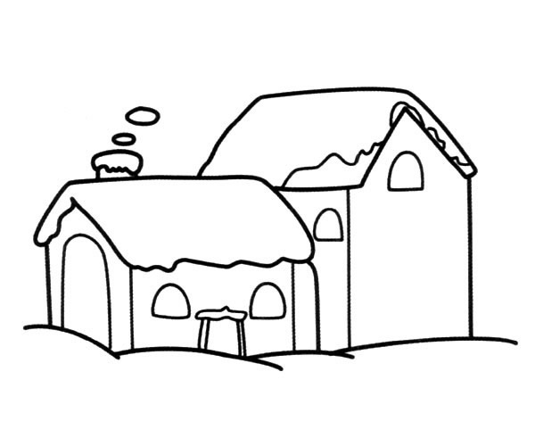 房子冬季雪中的房屋简笔画