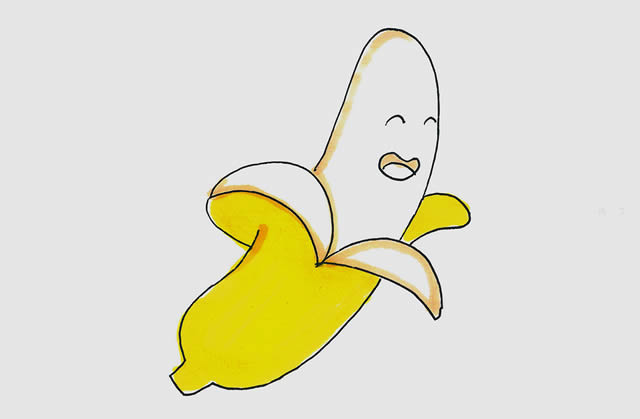 卡通香蕉彩色画法图解简笔画