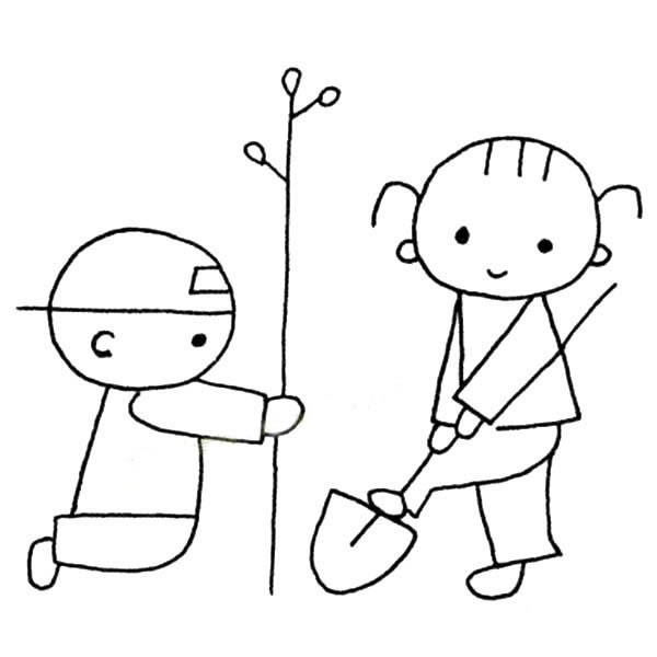 植树节小朋友植树的简笔画怎么画步骤教程