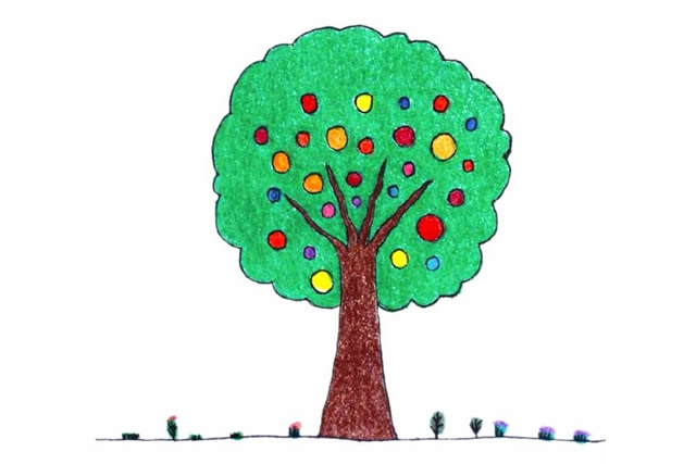 春天的大树简笔画彩色图片