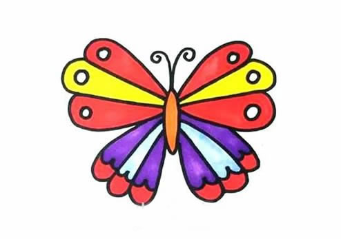 两只蝴蝶带颜色彩色的蝴蝶简笔画