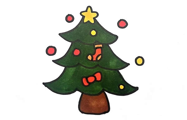 圣诞树彩色画法教程简笔画