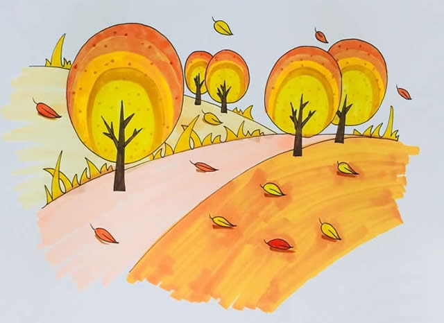 秋天的简笔画图片彩色图片