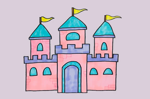 积木城堡简笔画彩色图片