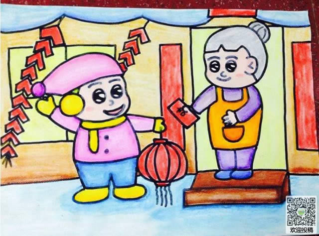 春节一幅画二年级图片