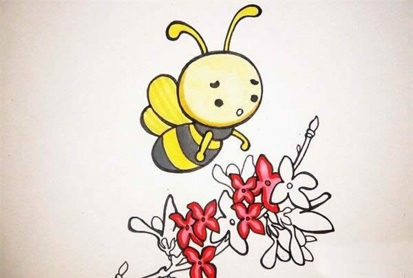 蜜蜂简笔画简单采花图片