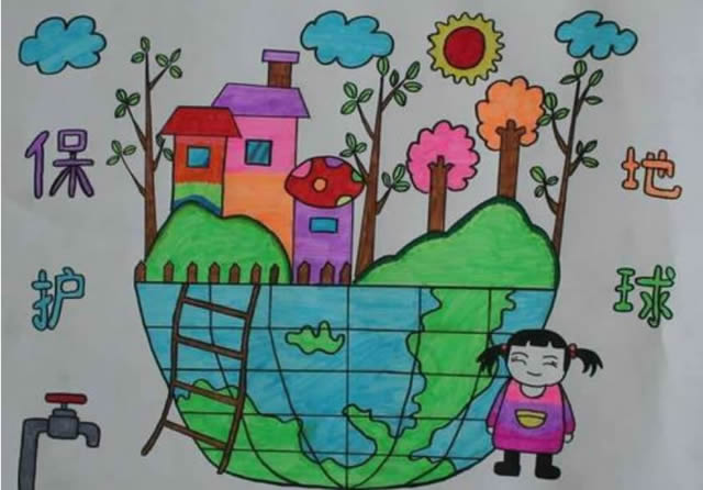 地球妈妈儿童画简单图片