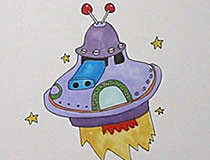 宇宙飞船带颜色三年级简笔画