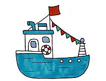 渔船_现代化渔船简单彩色简笔画