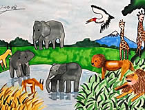爱护动物人与自然和谐发展儿童画图片