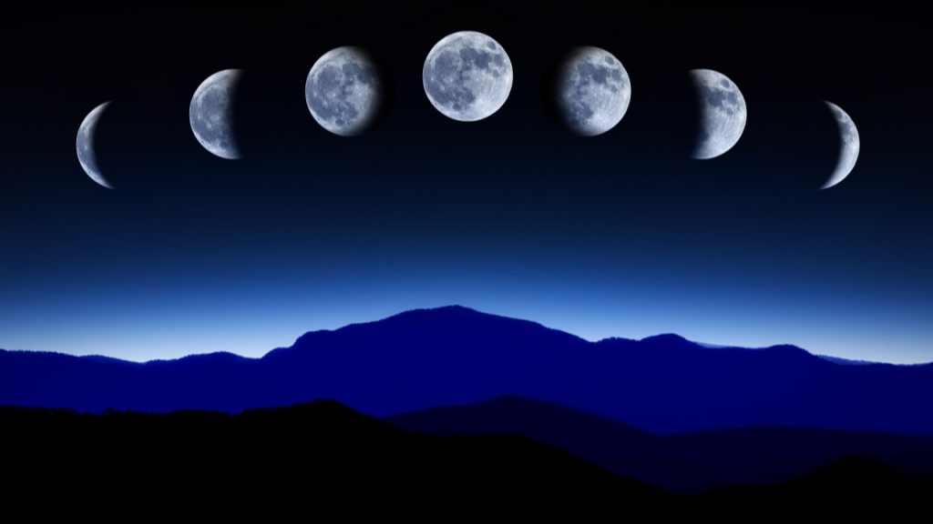 月亮的形态有新月,娥眉月,上弦月,盈凸月,满月,亏凸月,下弦月,下弦月